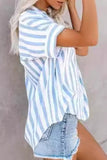 Zjkrl - Casual Striped Patchwork Turndown Collar Tops