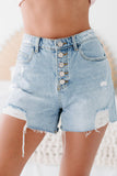 Zjkrl - Casual Simplicity Solid Ripped Buckle High Waist Denim Shorts