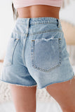 Zjkrl - Casual Simplicity Solid Ripped Buckle High Waist Denim Shorts