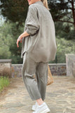 Zjkrl - Casual Daily Solid Pocket Frenulum Turndown Collar Long Sleeve Two Pieces