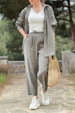 Zjkrl - Casual Daily Solid Pocket Frenulum Turndown Collar Long Sleeve Two Pieces
