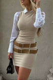 Zjkrl - British Style Solid With Belt O Neck Wrapped Skirt Dresses