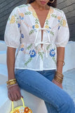 Zjkrl - Casual Not Positioning Printed Flowers Frenulum V Neck Tops