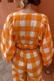 Zjkrl - Casual Sweet Plaid Fold Contrast V Neck Long Sleeve Two Pieces