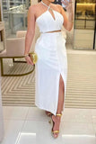 Zjkrl - Sexy Solid Slit Halter Sleeveless Two Pieces