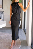 ZJKRL - Elegant Solid Fold Turtleneck One Step Skirt Dresses(5 Colors)
