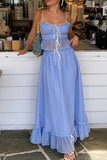 ZJKRL - Sweet Elegant Solid Fold With Bow U Neck Sleeveless Two Pieces