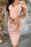 ZJKRL - Elegant Solid Fold V Neck One Step Skirt Dresses(3 Colors)