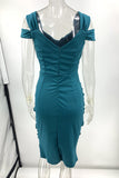 ZJKRL - Elegant Solid Fold V Neck One Step Skirt Dresses(3 Colors)