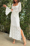 ZJKRL - Sexy Solid Lace Slit O Neck One Step Skirt Dresses