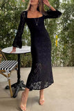 ZJKRL - Sexy Solid Lace Slit O Neck One Step Skirt Dresses