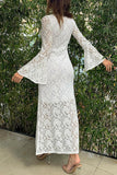 ZJKRL - Sexy Solid Lace Slit O Neck One Step Skirt Dresses