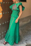 ZJKRL - Elegant Geometric Print Flounce O Neck Two Pieces(3 Colors)