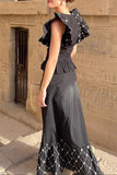 ZJKRL - Elegant Geometric Print Flounce O Neck Two Pieces(3 Colors)