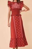 ZJKRL - Elegant Geometric Print Flounce O Neck Two Pieces(3 Colors)