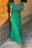ZJKRL - Elegant Geometric Print Flounce O Neck Two Pieces(3 Colors)