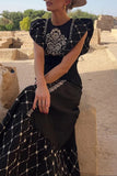 ZJKRL - Elegant Geometric Print Flounce O Neck Two Pieces(3 Colors)