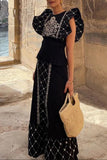 ZJKRL - Elegant Geometric Print Flounce O Neck Two Pieces(3 Colors)