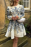 ZJKRL - Elegant Print Leaves Patchwork O Neck A Line Dresses