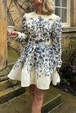 ZJKRL - Elegant Print Leaves Patchwork O Neck A Line Dresses
