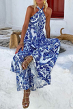 ZJKRL - Bohemian Vacation Floral Print Patchwork Halter Sleeveless Dresses