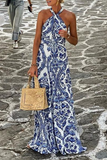 ZJKRL - Bohemian Vacation Floral Print Patchwork Halter Sleeveless Dresses