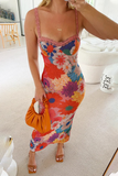 ZJKRL - Sexy Flowers Print Patchwork One Step Skirt Dresses