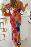 ZJKRL - Sexy Flowers Print Patchwork One Step Skirt Dresses