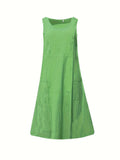 Zjkrl  -  Womens Casual Crew Neck Sleeveless Pocket Dress - Effortlessly Chic, Versatile & Comfortable, Everyday Wear - Simple Solid Style with Handy Pockets, Perfect for All Seasons