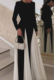 ZJKRL - Elegant Solid Color Contrast O Neck Long Dresses