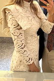 ZJKRL - Elegant Lace Patchwork Half A Turtleneck Waist Skirt Dresses