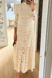 ZJKRL - Elegant Lace Patchwork Half A Turtleneck Waist Skirt Dresses