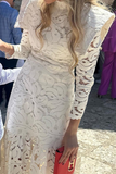 ZJKRL - Elegant Lace Patchwork Half A Turtleneck Waist Skirt Dresses