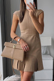 ZJKRL - Elegant Zipper Pleated Mandarin Collar A Line Dresses