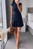 ZJKRL - Elegant Zipper Pleated Mandarin Collar A Line Dresses