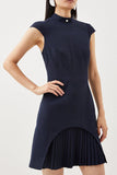 ZJKRL - Elegant Zipper Pleated Mandarin Collar A Line Dresses