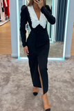ZJKRL - Celebrities Elegant Slit Contrast Peter Pan Collar One Step Skirt Dresses