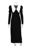 ZJKRL - Celebrities Elegant Slit Contrast Peter Pan Collar One Step Skirt Dresses