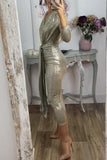 ZJKRL - Sexy Bronzing Pattern Ruched V Neck Wrapped Skirt Dresses(3 Colors)