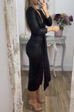 ZJKRL - Sexy Bronzing Pattern Ruched V Neck Wrapped Skirt Dresses(3 Colors)