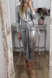 ZJKRL - Sexy Bronzing Pattern Ruched V Neck Wrapped Skirt Dresses(3 Colors)