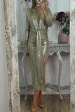 ZJKRL - Sexy Bronzing Pattern Ruched V Neck Wrapped Skirt Dresses(3 Colors)