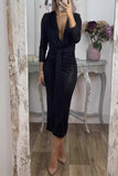 ZJKRL - Sexy Bronzing Pattern Ruched V Neck Wrapped Skirt Dresses(3 Colors)
