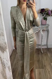ZJKRL - Sexy Bronzing Pattern Ruched V Neck Wrapped Skirt Dresses(3 Colors)