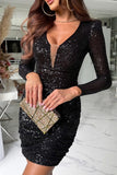 ZJKRL - Sexy Sequins V Neck Wrapped Skirt Dresses(3 Colors)