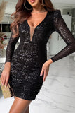 ZJKRL - Sexy Sequins V Neck Wrapped Skirt Dresses(3 Colors)