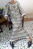 ZJKRL - Casual Stripe Patchwork Bow Decor Contrast O Neck One Step Skirt Dresses