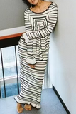 ZJKRL - Casual Stripe Patchwork Bow Decor Contrast O Neck One Step Skirt Dresses