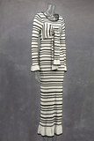 ZJKRL - Casual Stripe Patchwork Bow Decor Contrast O Neck One Step Skirt Dresses