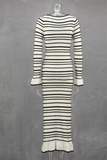 ZJKRL - Casual Stripe Patchwork Bow Decor Contrast O Neck One Step Skirt Dresses